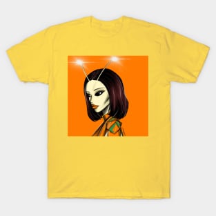 orange mantis bug alien girl ecopop artwork T-Shirt